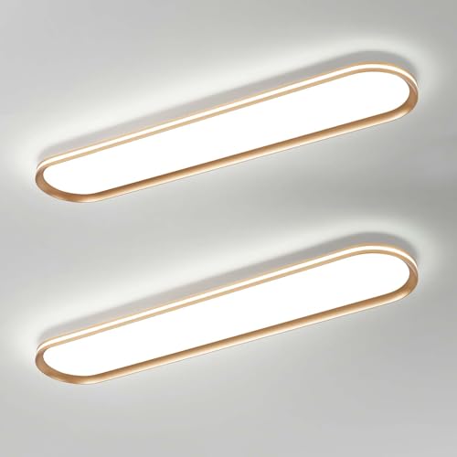 Modern LED Ceiling Light Dimmable Linear Ceiling Light 39.4in Semi Flush Mount Long Lights with Remote Control and Side Lighting for Living Room Kitchen Dining Room (2 Count)
