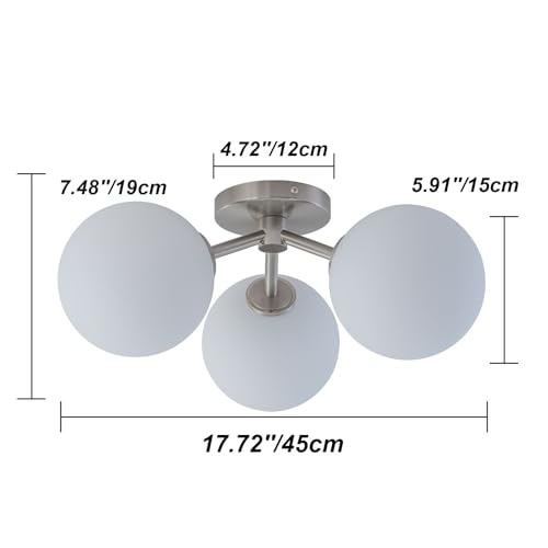 Brushed Nickel Opal Globe Mid Century Modern Semi Flush Mount Ceiling Light