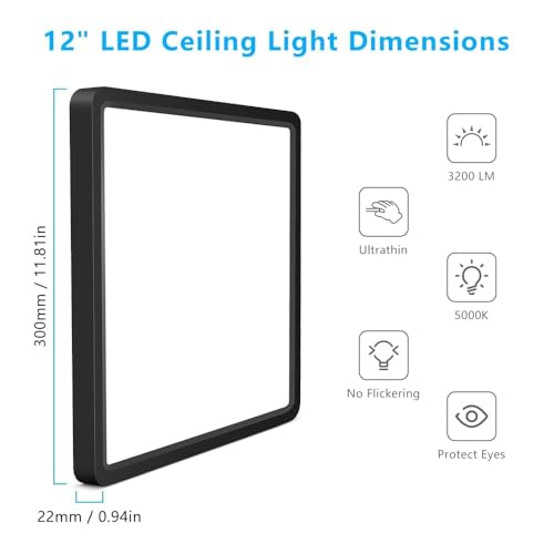 12Inch 24W Square LED Ceiling Light Fixtures Flush Mount