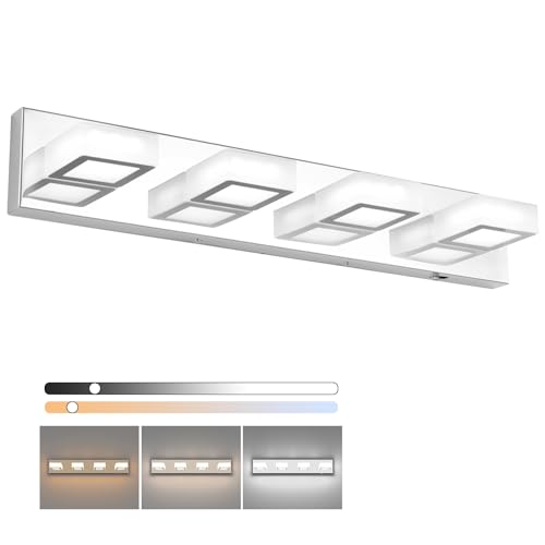 Modern Led Chrome Bathroom Vanity Lights 5 Color Temperature Dimmable Acrylic Modern LED Chrome Bathroom Lighting Fixtures Over Mirror (4 Count)