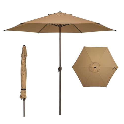 11FT Outdoor Patio Umbrella Outdoor Table Umbrella with Crank Market Umbrella 6 Sturdy Ribs UV Protection Waterproof and Push Button Tilt for Garden Deck Backyard Pool