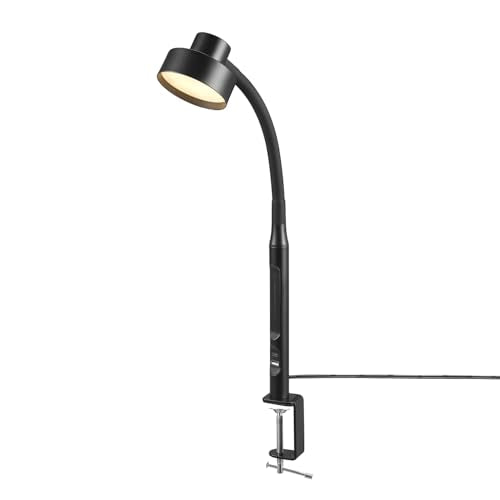 15" LED Integrated Matte Black Clamp Desk Lamp with Adjustable Silicone Gooseneck