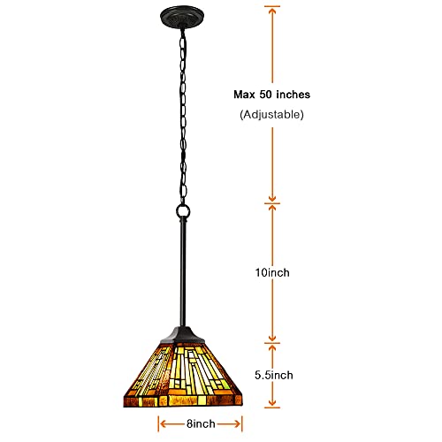 Tiffany Lamp Antique Amber Brown Stained Glass Pendant Light