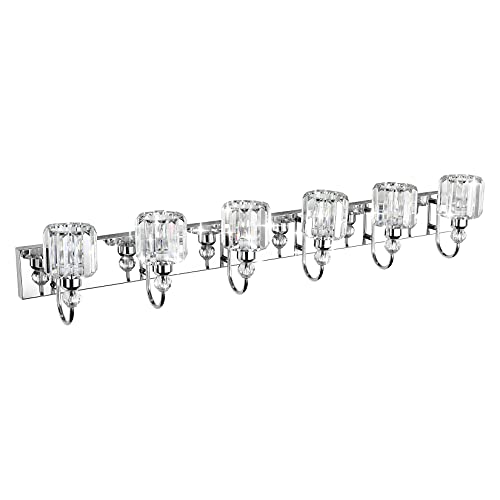 6 Lights Stainless Steel Crystal Bathroom Vanity Lights Over Long Mirror Modern Crystal Vanity Lighting Fixtures for Bathroom