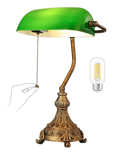Vintage Green Glass Bankers Desk Lamp