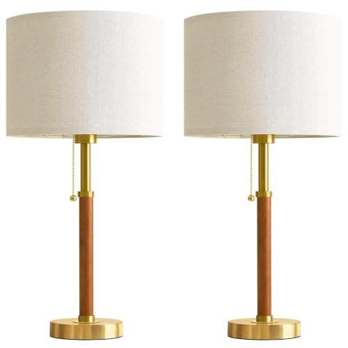 22" Wood Table Lamps Mid Century Modern Lamp for Bedroom Living Room (2 Count)