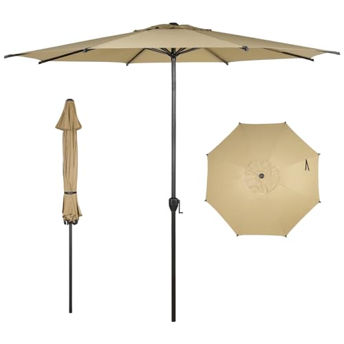 11FT Lyon Outdoor Patio Umbrella Outdoor Table Umbrella with Push Button Tilt and Crank Market Umbrella 8 Sturdy Ribs UV Protection Waterproof for Garden Deck Backyard Pool Tan