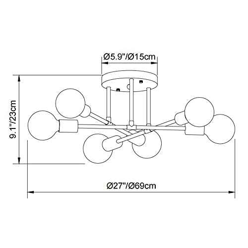 Modern Sputnik Chandelier, 6-Light Ceiling Light, 6 LED Light Bulbs Inlcuded for Bedroom,Dining Room,Kitchen,Office (Black)