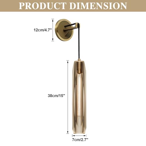 Lighting 15” Crystal Wall Sconce Light Indoor Amber Wall Sconce Modern Luxury Wall Sconces Gold Long Wall Lights for Living Room Bedroom Mid Century Wall Lamp
