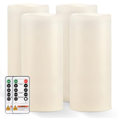 12" x 5" Large Waterproof Outdoor Flameless Candles with Remote Control and Timer (4 Count)