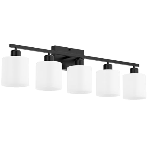 Bathroom Black Lighting Fixtures Over Mirror