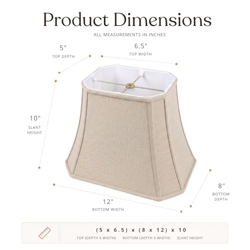 BSO-710-12LNBG Rectangle Cut Corner Basic Lamp Shade, (5x6.5) x (8x12) x 10, Linen Beige