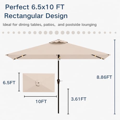 6.5 x 10ft Rectangular Patio Umbrella with Solar Lights