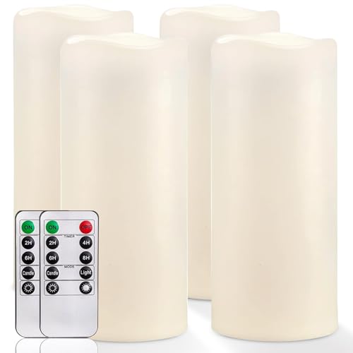10" x 4" Large Waterproof Outdoor Flameless Candles with Remote Control and Timer (4 Count)