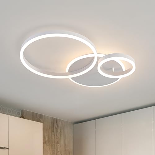 Modern 3 Ring LED Chandelier Lamp Fixture White 25.59''Dimmable Acrylic Flush Mount Ceiling Lights with Remote Control Ideal for Small Room