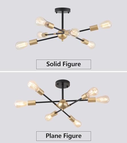 Modern Semi Flush Mount Ceiling Light Fixture Black and Gold Close to Ceiling Light 6