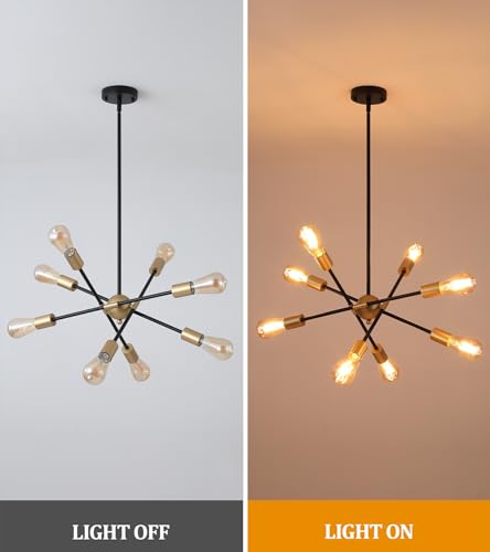8 Lights Dining Room Light Fixtures Modern Sputnik Chandelier Black and Gold Mid Century Pendant Light for Kitchen Island Entryway Foyer Living Room UL Listed