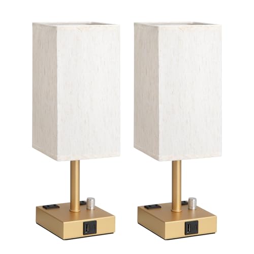 Gold Bedside Table Lamps Set of 2