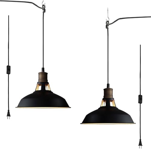 Plug in Pendant Lights Black Farmhouse Barn Light with On (2 Count)