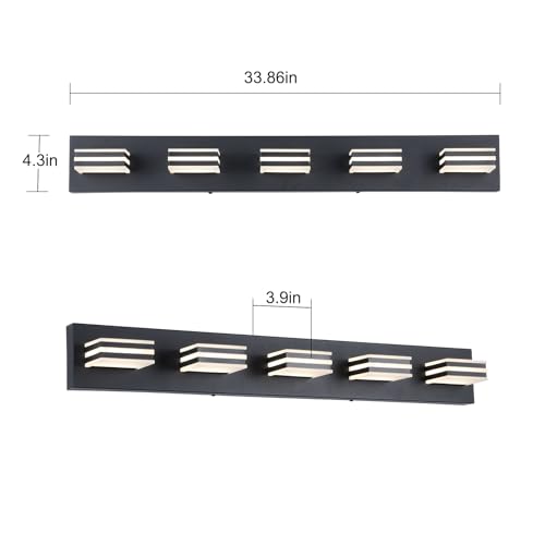 LED Wall Black Vanity Lights for Bathroom Light Fixtures 30W Adjust 3 Colors Modern Bath Lighing Over Mirror Acrylic Heads LED Vanity Light