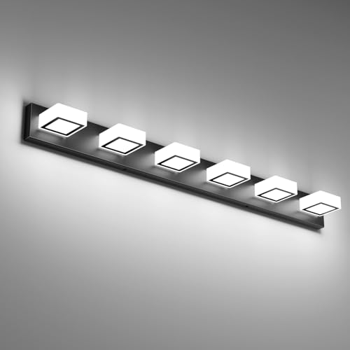 Black Bathroom Vanity Lights 48inch Metal Acrylic LED Modern Bathroom Wall Lighting Fixtures Matte Black