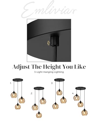 3 Light Cluster Pendant Lamp with Hammered Glass