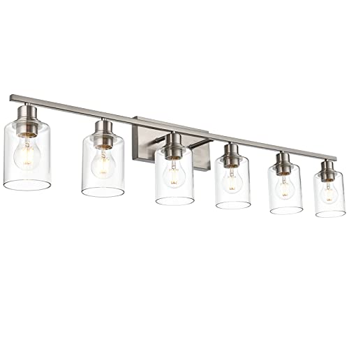 6 Light Bathroom Lighting Fixture in Brushed Nickel Finish