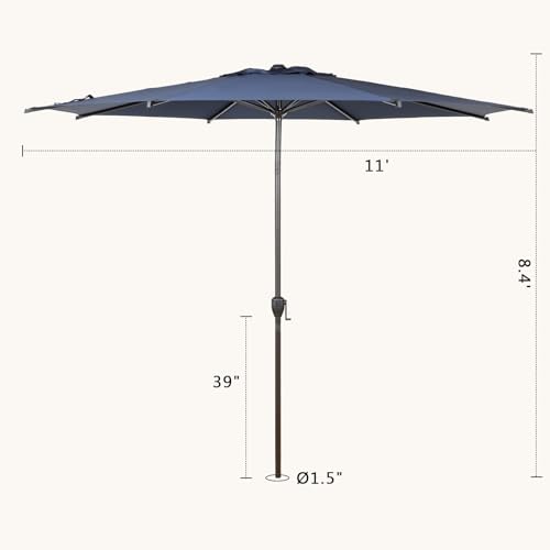11FT Lyon Outdoor Patio Umbrella Outdoor Table Umbrella with Push Button Tilt and Crank Market Umbrella 8 Sturdy Ribs UV Protection Waterproof for Garden Deck Backyard Pool