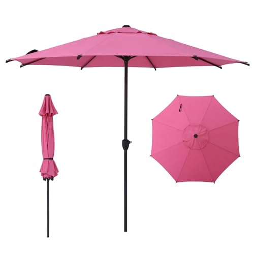 9FT Lyon Outdoor Patio Umbrella Outdoor Table Umbrella with Crank Market Umbrella 8 Sturdy Ribs UV Protection Waterproof and Push Button Tilt for Garden Deck Backyard Pool