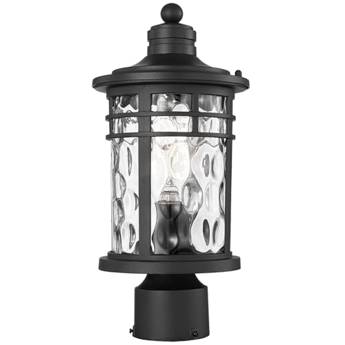 Outdoor Post Lighting Fixtures Pole Lantern Waterproof Aluminum Housing with Water Ripple Glass 16.5 Inch Height Large Size Pillar Light Outdoor for Garden Patio Pathway E26 Socket