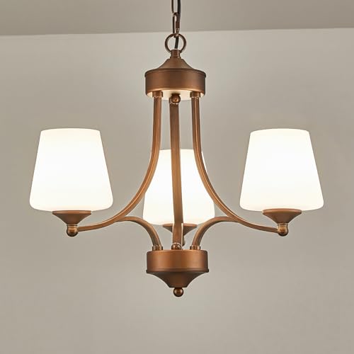3 Light Oil Rubbed Bronze Chandelier for Dining Room Farmhouse Pendant Light Fixture with Frosted Glass Rustic Ceiling Lighting Modern Hanging Lamp for Kitchen Island Entryway (3 Count)