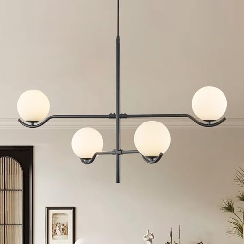 Modern 31" 4 Light Black Sputnik Chandelier with Milk Glass Globe (4 Count)