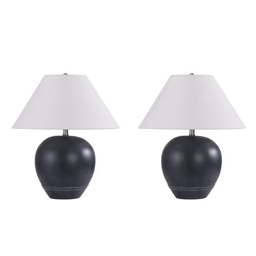 21'' Large Gray Base Ceramic Basin Table Lamp Set of 2 for Bedroom (2 Count)