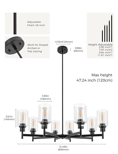 8 Light Black Chandelier for Dining Room Light Fixture