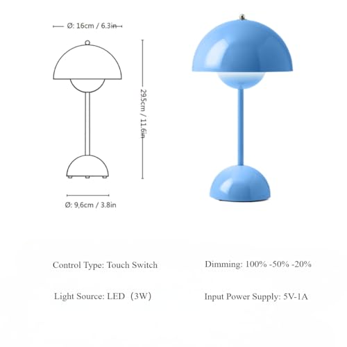Modern Flower Bud Lamp 12" Cordless Touch Lamp Dimmable 2600mAh Rechargeable Desk Lamp Nordic Minimalist Mushroom Lamp Nightstand Bedside Lamp for Bedroom Living Room