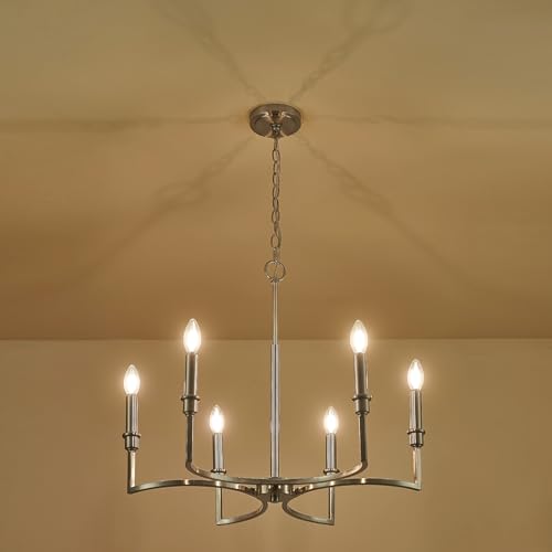 6 Light Candelabra Chandelier Dining Room Nickel Chandeliers 26in