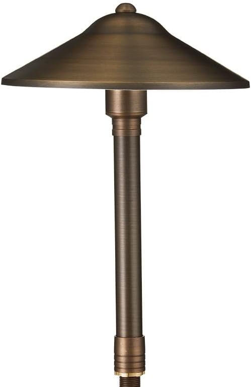 VOLT Max Spread 12V Solid Brass Mini Path Light (15" Tall, 9" Shade) with 3W 2700K Warm White G4 LED Bulb for Low Voltage Landscape Lighting on Outdoor Pathway, Walkway, Garden, Driveway or Patio - Aura Lighting