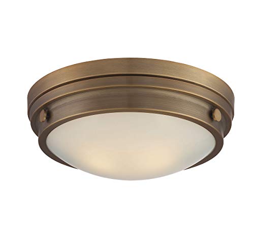 6-3350-14-322 Lucerne Industrial White Glass Flush Mount, 2-Light 120 Total Watts, 5" H x 13" W, Warm Brass