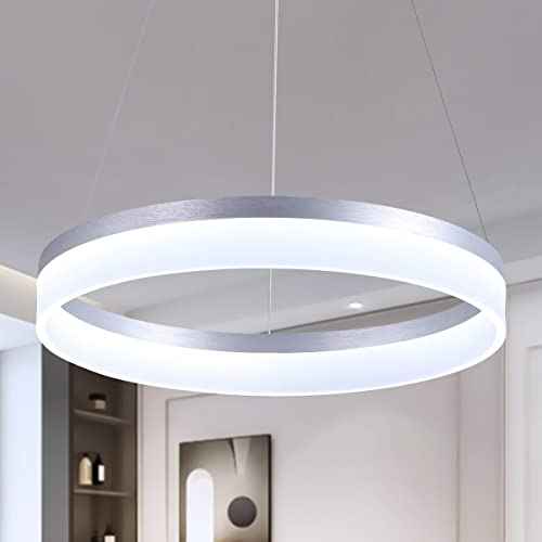 Buccleuch Modern LED Chandelier - Dimmable 19.7" Silver Round Pendant Light, Height Adjustable UL-Certified Ceiling Light for Dining Room, Kitchen Island, Living Room, Bedroom, Foyer, 6500K