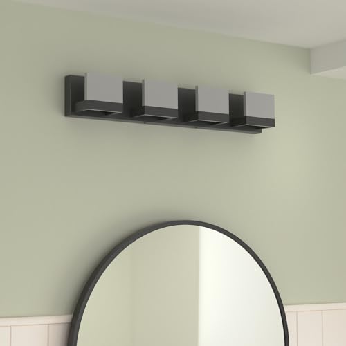 4 Lights Modern Black Vanity Light Up and Down Black LED Vanity Light Fixtures Bathroom Vanity Light Fixtures Over Mirror 6000K