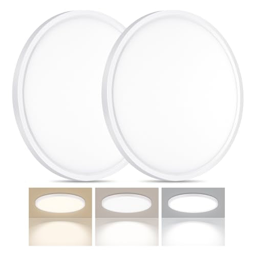LED Flush Mount Ceiling Light 15in Thin 3CCT White Wired