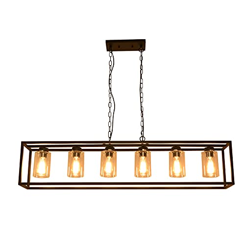 6 Light Black Kitchen Island Lighting with Clear Glass Shade