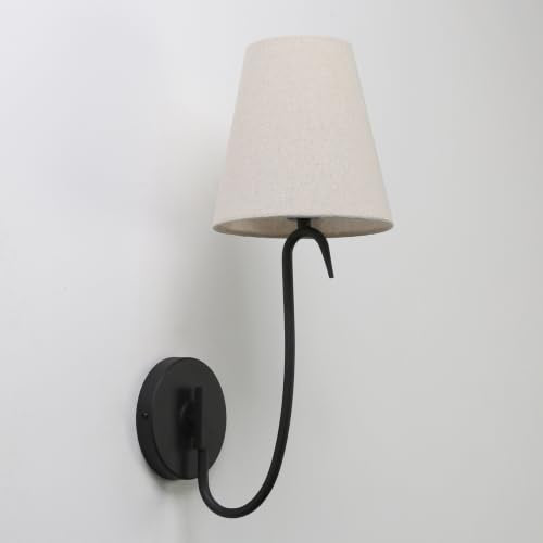 Swan Neck Wall Sconces Fixtures with Linen Fabric Shade Set of 2 (2 Count)