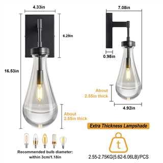 Raindrop Wall Sconces Black Sconces Wall Decor Modern Wall Lighting Glass Bathroom Sconces Indoor Vanity Light Wall Lamp for Bedroom Living Room Stair