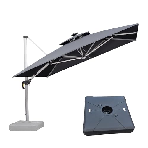 Patio Umbrella with Base 11'X11' Double Top LED Light