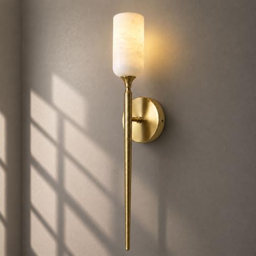 Natural Alabaster Wall Sconce Gold Marble Bathroom Vanity Sconce Dimmable