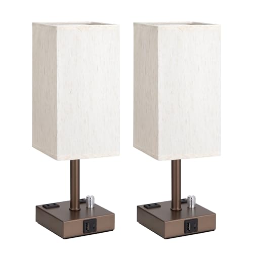 Brown Bedside Table Lamps Set of 2