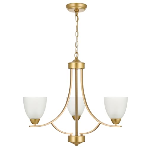3 Light Retro Gold Finish Chandeliers with Alabaster Glass Shade