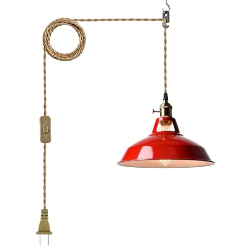 Plug in Pendant Light Vintage Red Barn Shade