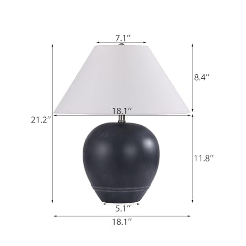 21'' Large Gray Base Ceramic Basin Table Lamp Set of 2 for Bedroom (2 Count)